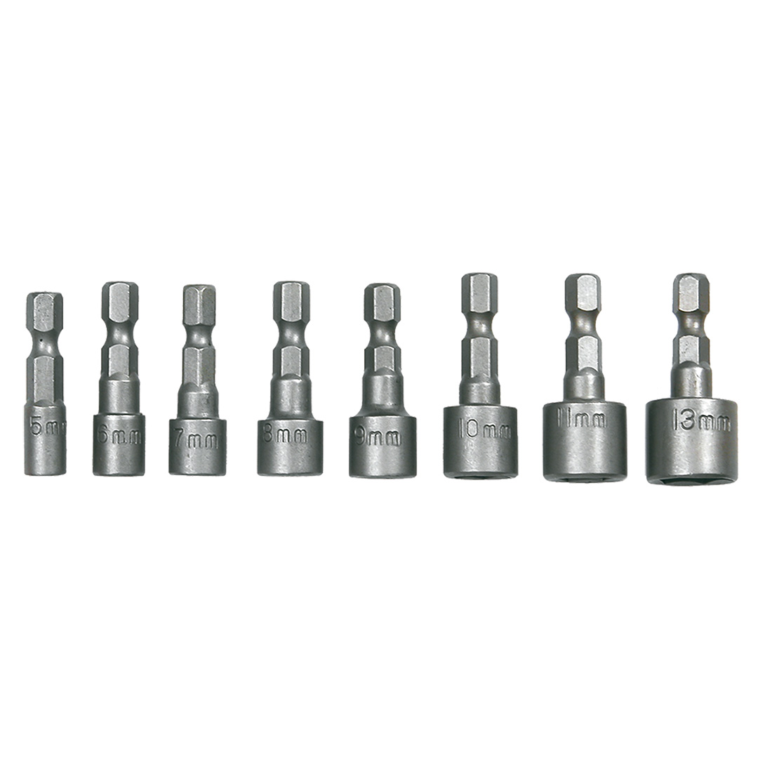 TOP-39D387--Nasadki wkrętakowe 1/4", zestaw 8 szt., rozmiary: 5, 6, 7, 8, 9, 10, 11, 13 mm, stal CrV