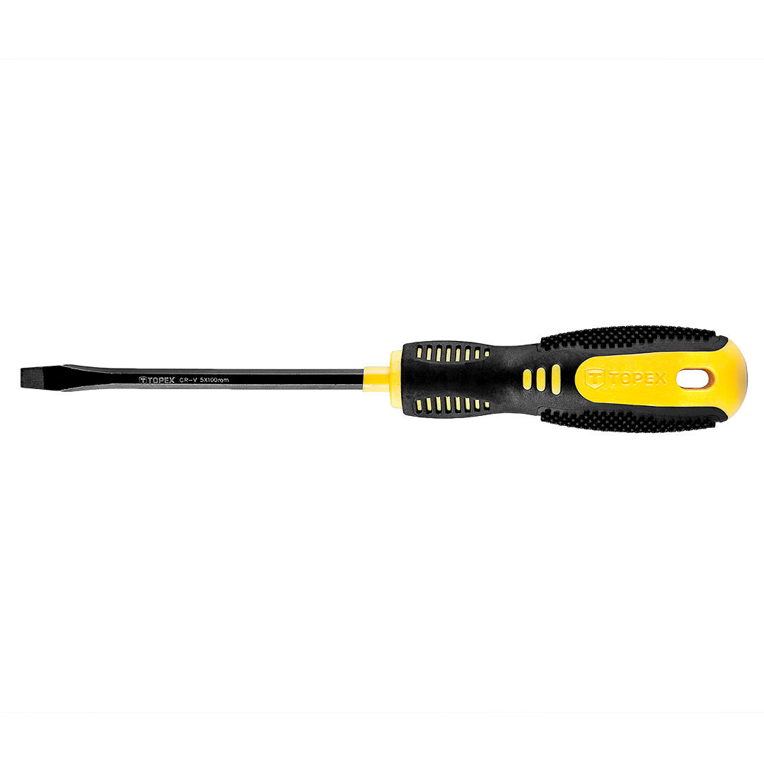 TOP-39D804--Wkrętak płaski 5.5 x 100 mm, hartowana końcówka, magnetyczna końcówka, stal CrV, dwumateriałowy uchwyt