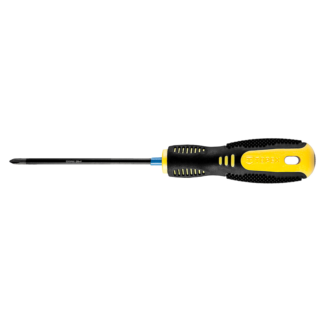 TOP-39D820--Wkrętak krzyżowy PH0 x 75 mm, hartowana końcówka, magnetyczna końcówka, stal CrV, dwumateriałowy uchwyt