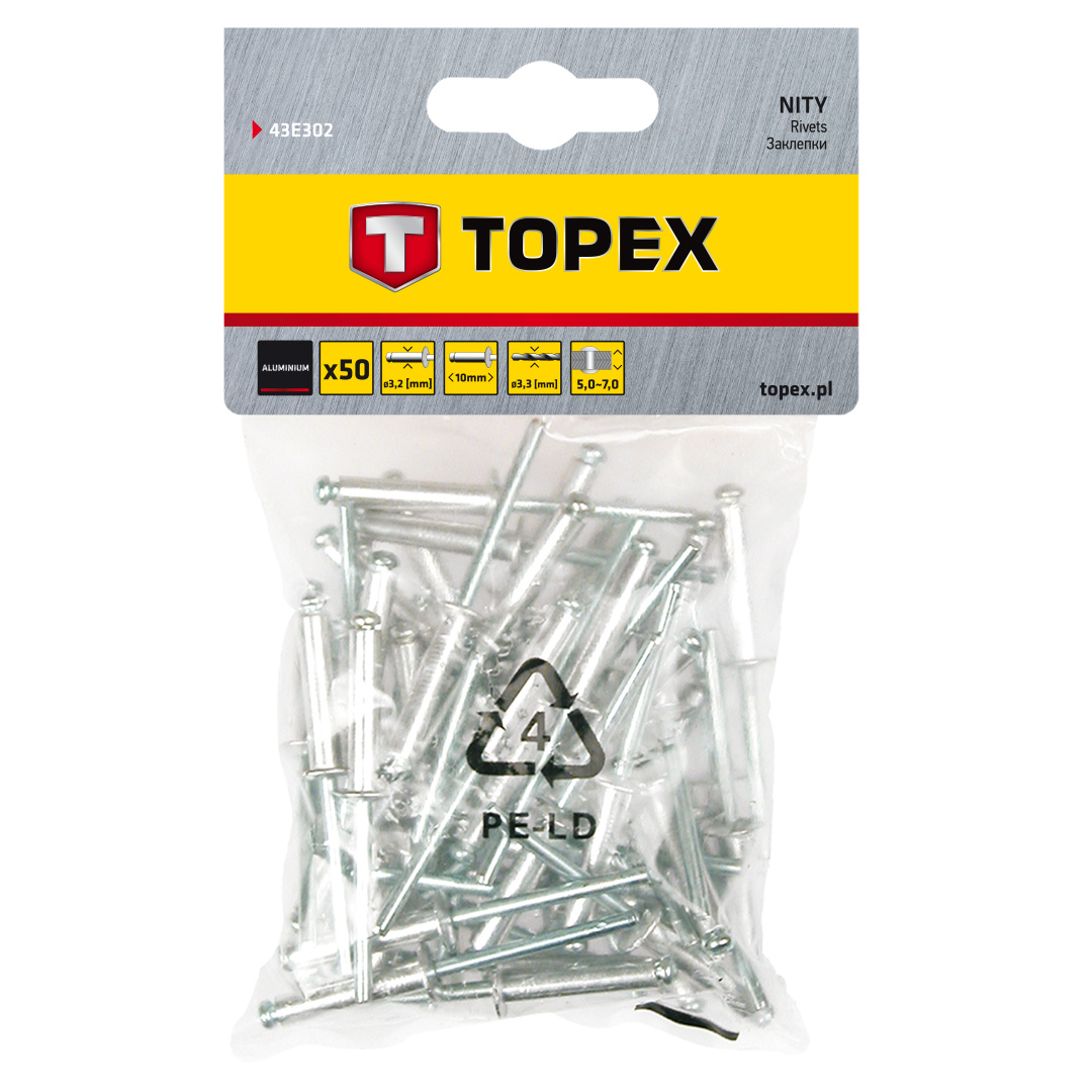 TOP-43E302--Nity aluminiowe 3.2 mm x 10 mm, 50 szt.