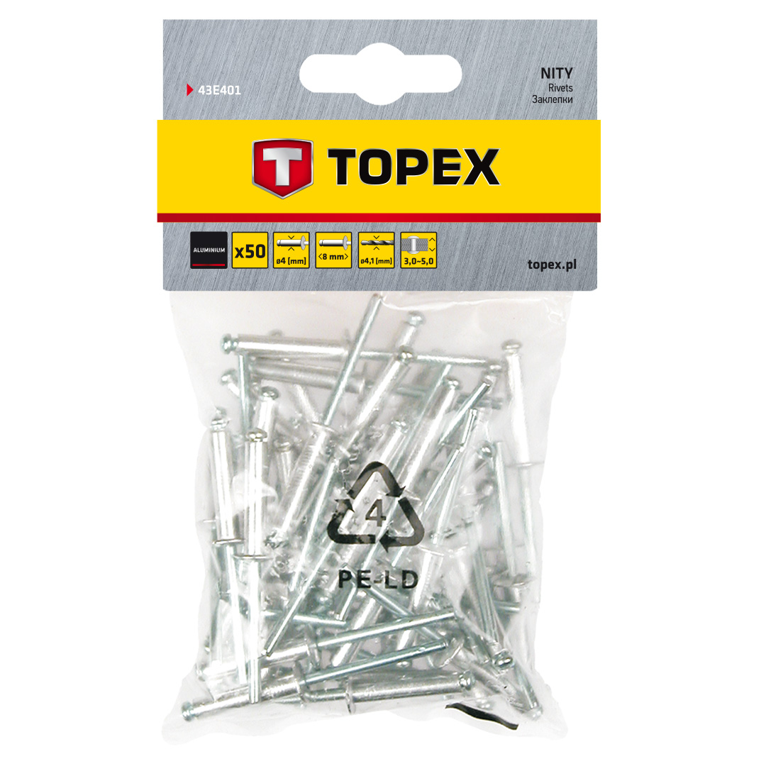 TOP-43E401--Nity aluminiowe 4.0 mm x  8 mm, 50 szt.