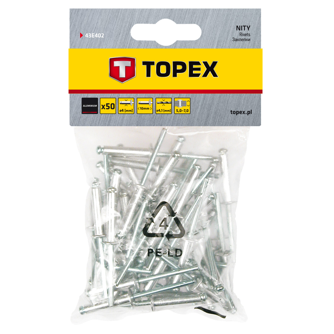 TOP-43E402--Nity aluminiowe 4.0 mm x 10 mm, 50 szt.