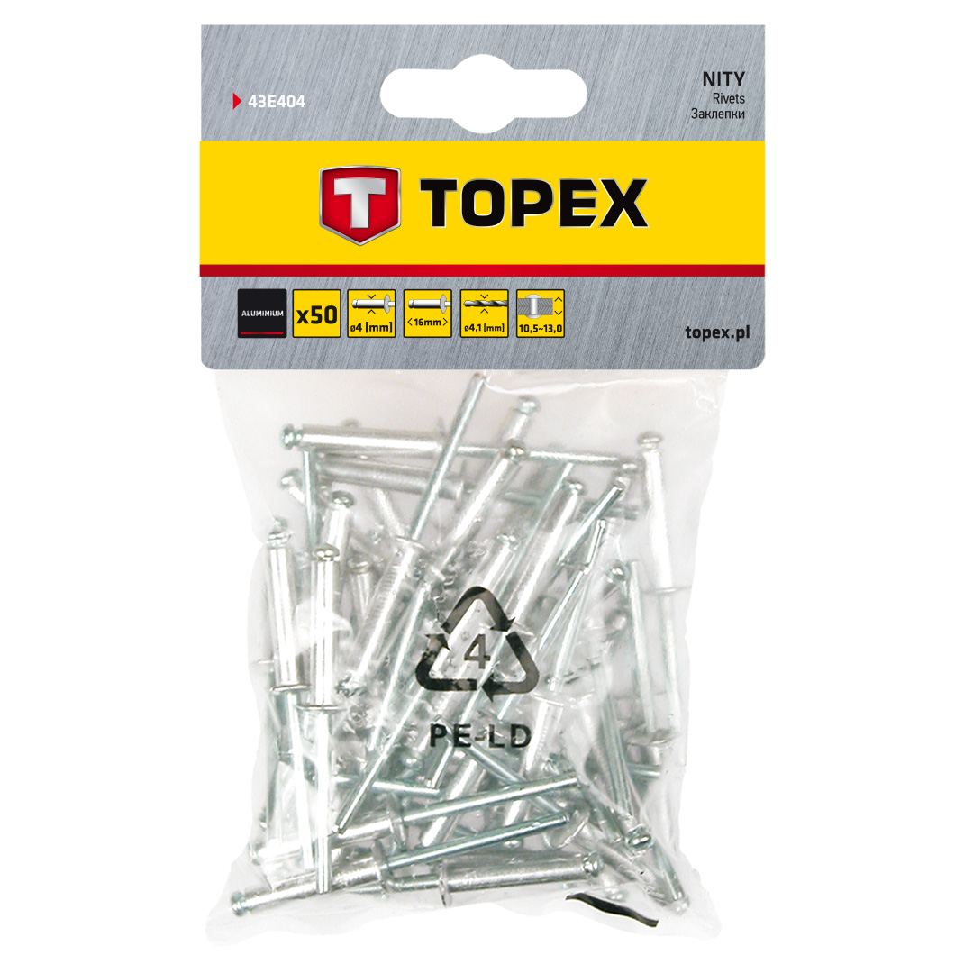 TOP-43E404--Nity aluminiowe 4.0 mm x 16 mm, 50 szt.