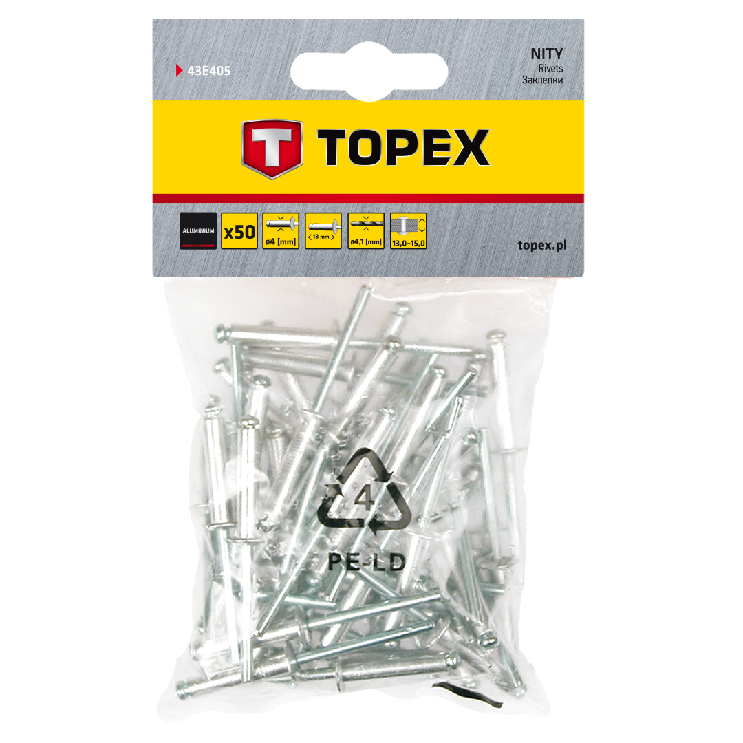 TOP-43E405--Nity aluminiowe 4.0 mm x 18 mm, 50 szt.