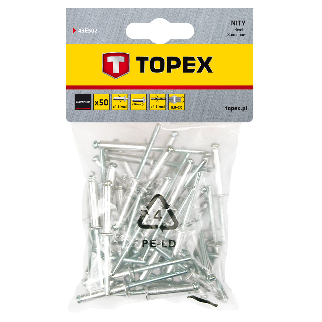 TOP-43E502--Nity aluminiowe 4.8 mm x 10 mm, 50 szt.
