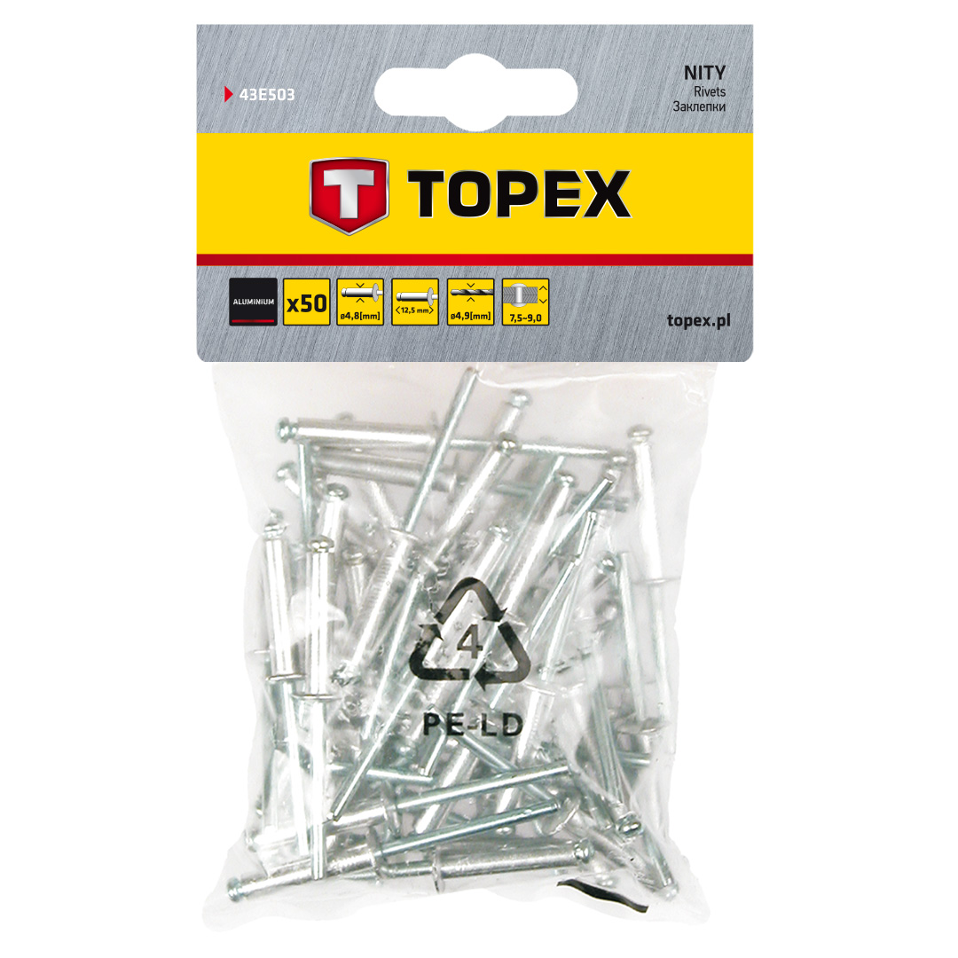 TOP-43E503--Nity aluminiowe 4.8 mm x 12.5 mm, 50 szt.