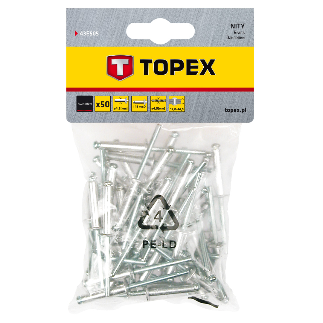 TOP-43E505--Nity aluminiowe 4.8 mm x 18 mm, 50 szt.