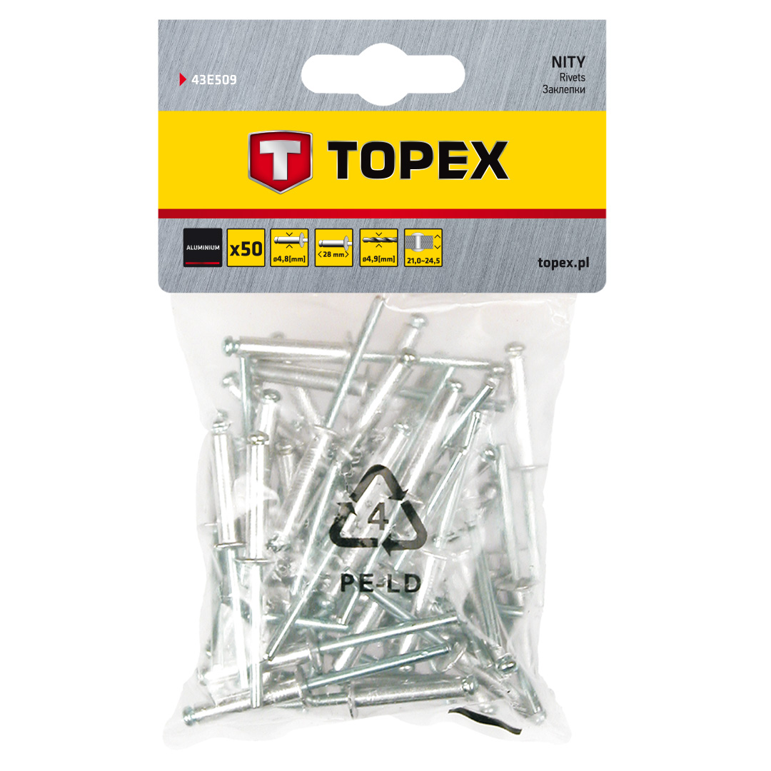 TOP-43E509--Nity aluminiowe 4.8 mm x 28 mm, 50 szt.