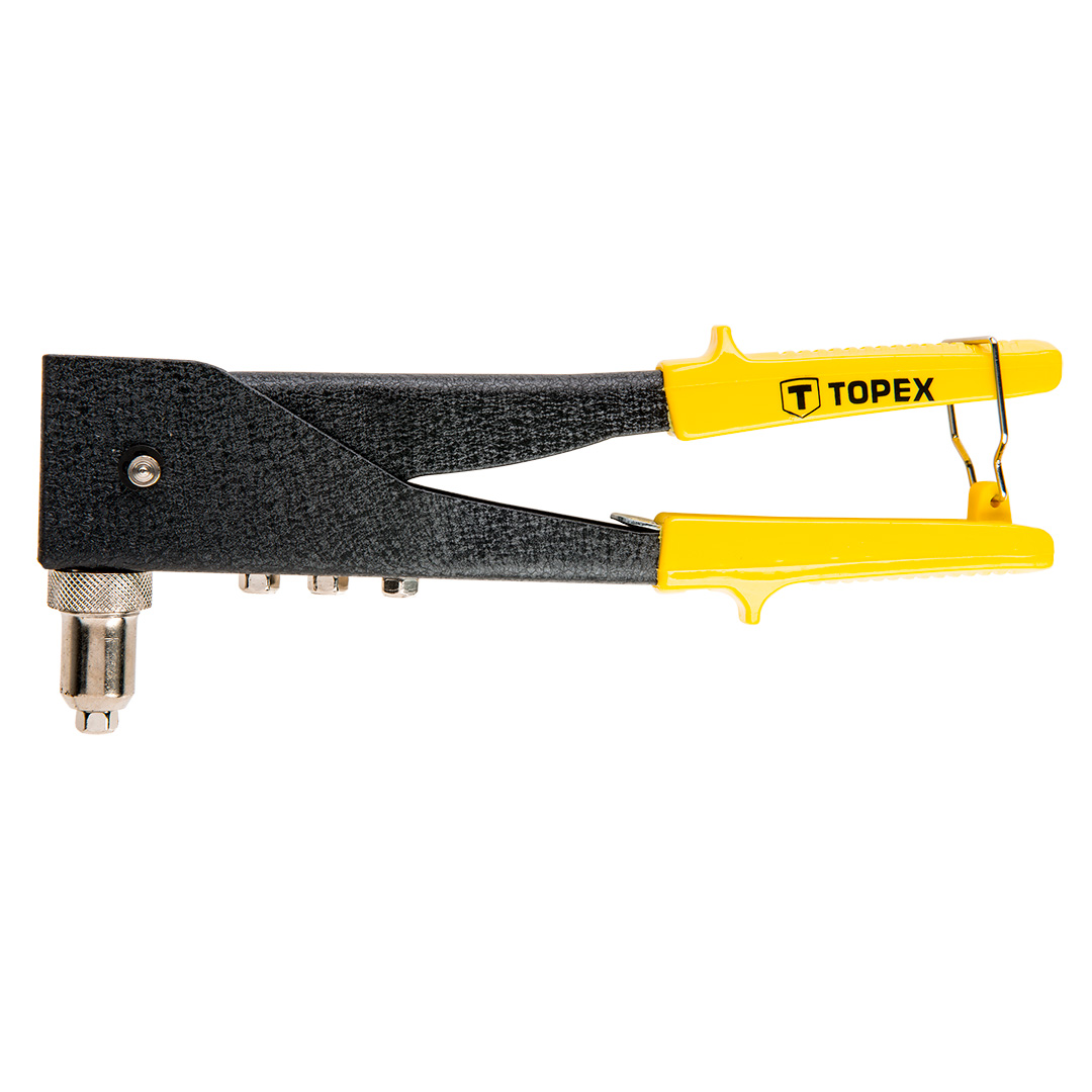 TOP-43E712--Nitownica do nitów aluminiowych 2.4, 3.2, 4.0, 4.8 mm, dwupołożeniowa, 4 końcówki, długość 270 mm, stalowy korpus, klucz płaski