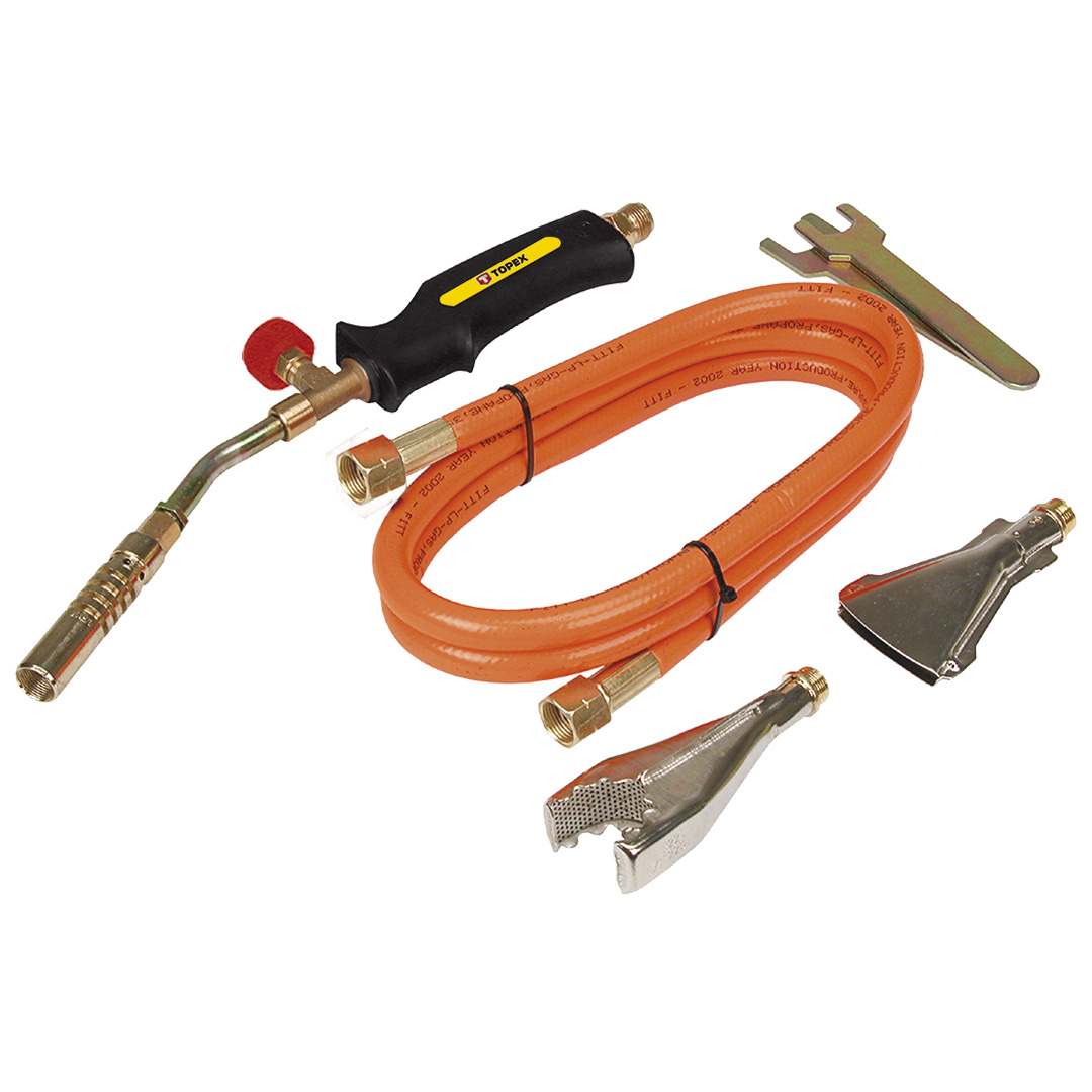 TOP-44E111--Zestaw do lutowania 2kW, 3 palniki punktowy, otaczający, płaski, wąż 1.5 m, temperatura pracy 1850°C, średnie zużycie gazu 140 g/h