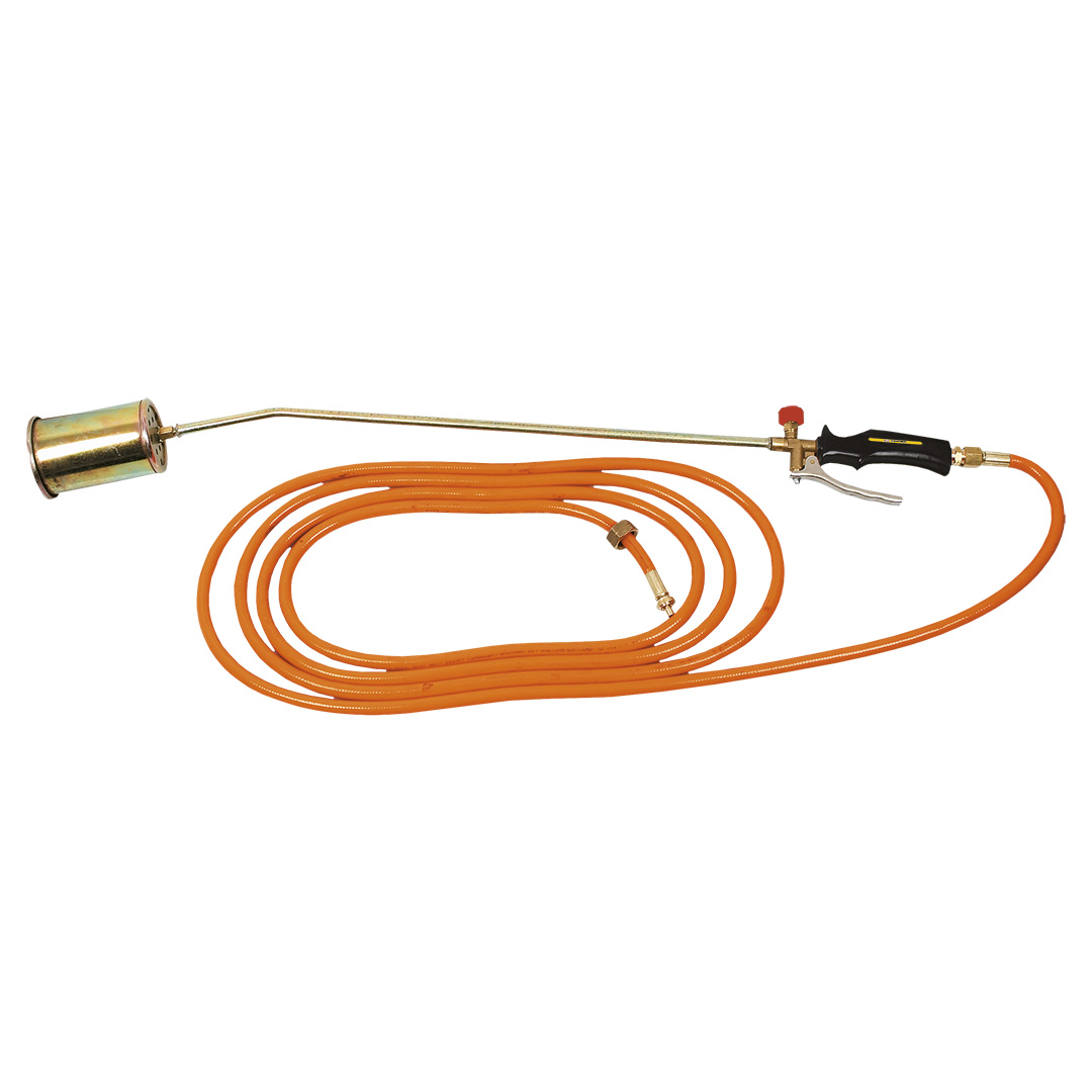 TOP-44E122--Zestaw dekarski 58kW, 1 palnik, wąż 5 m, długość lancy 50 cm, temperatura pracy 1850°C, średnie zużycie gazu 4000 g/h, masa 1.5 kg