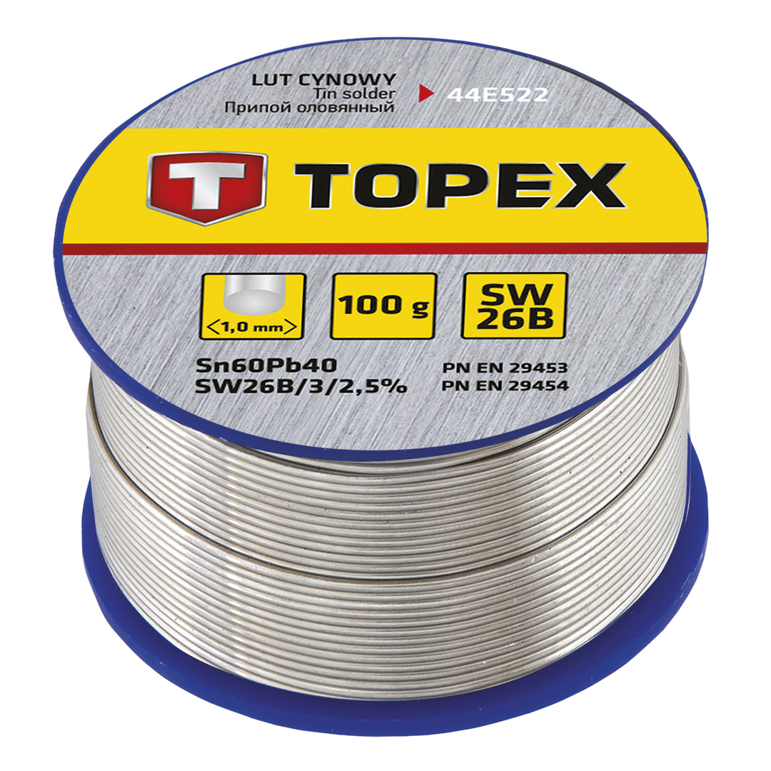 TOP-44E522--Lut cynowy 60% Sn, drut 1.0 mm, 100 g, SW 26B