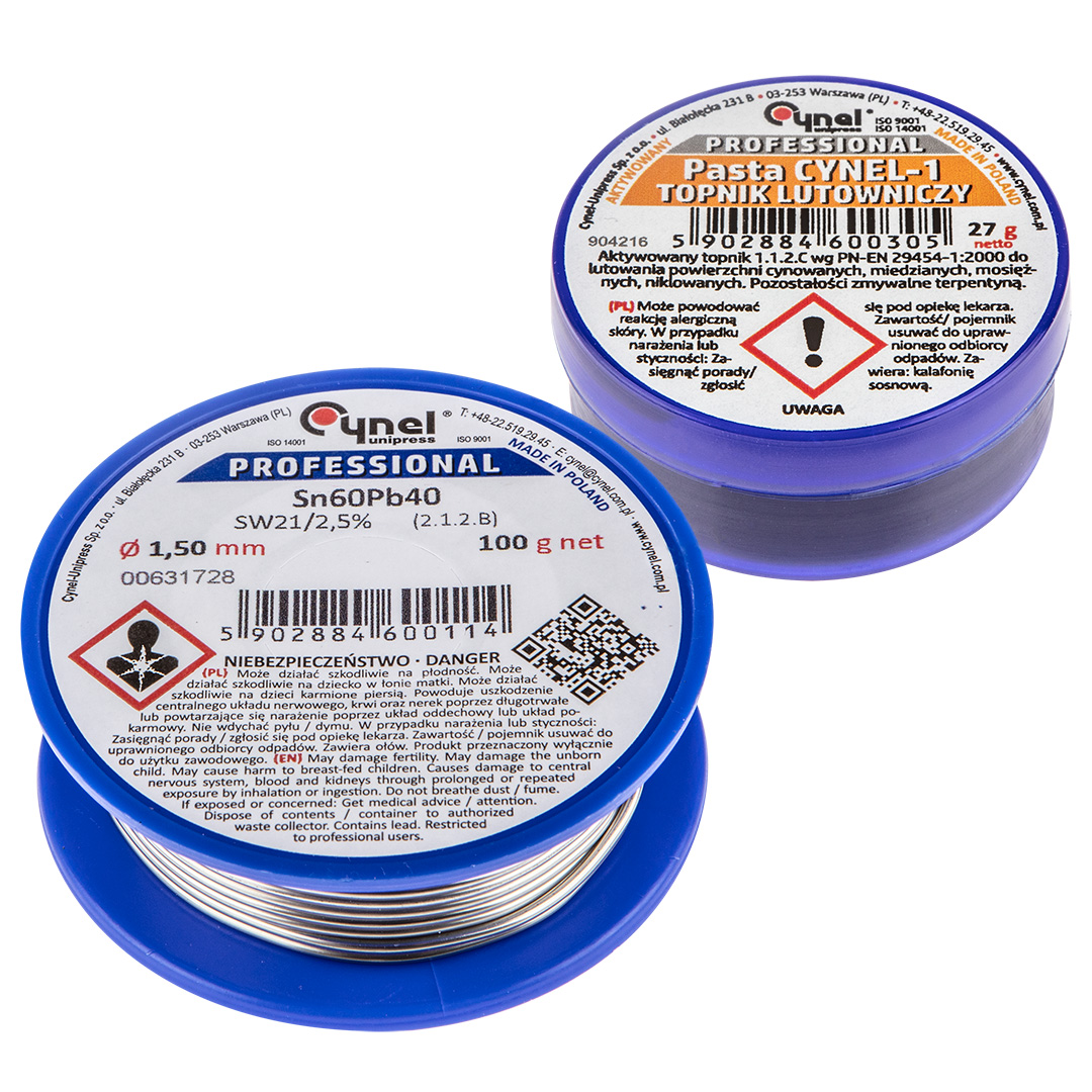 TOP-44E732--Zestaw do lutowania miękkiego, lut i pasta, lut cynowy 60% Sn,  1.5 mm, SW21, 100g, pasta 35 ml