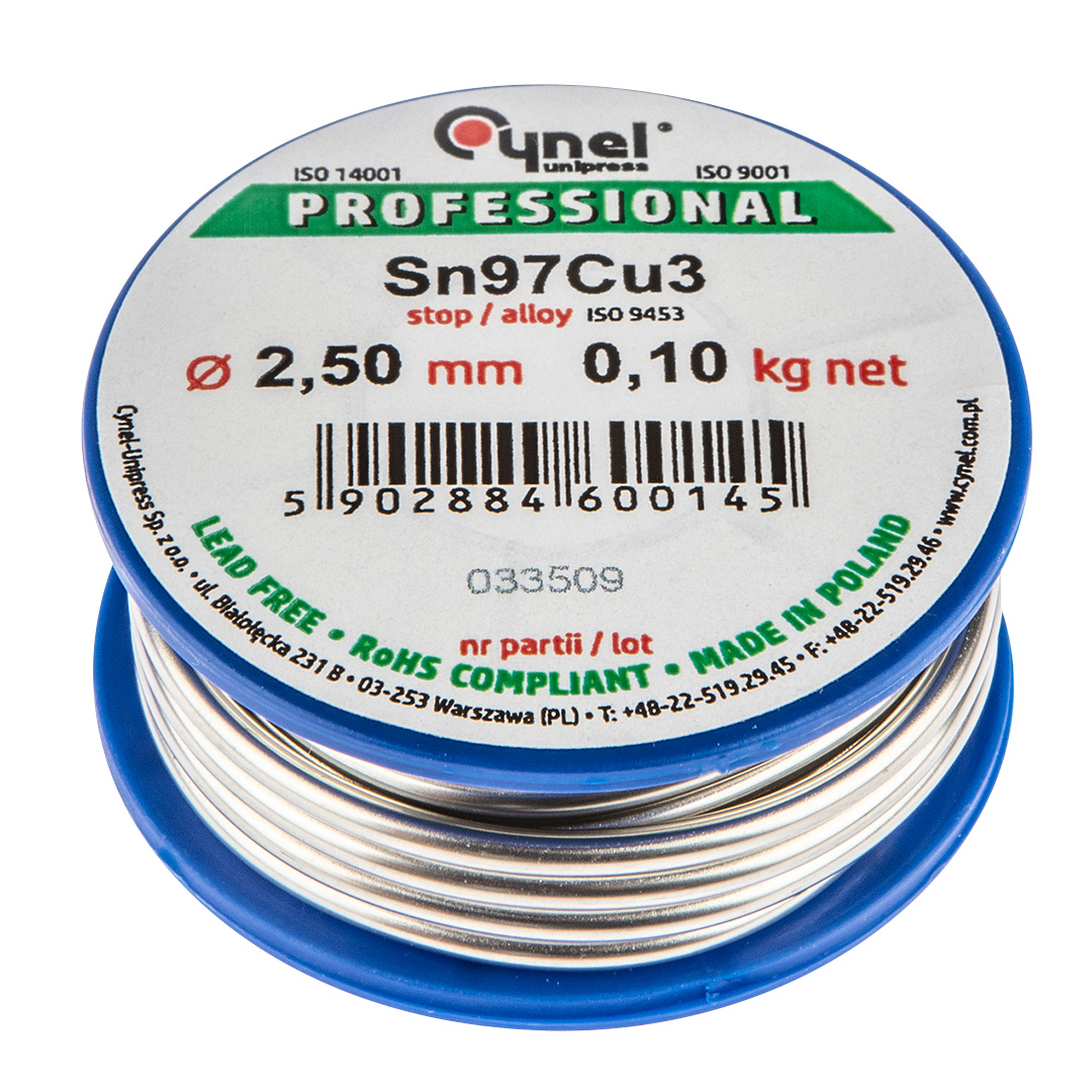 TOP-44E742--Spoiwo lutownicze 97% Sn, 3% Cu, drut 2.5 mm, 100 g