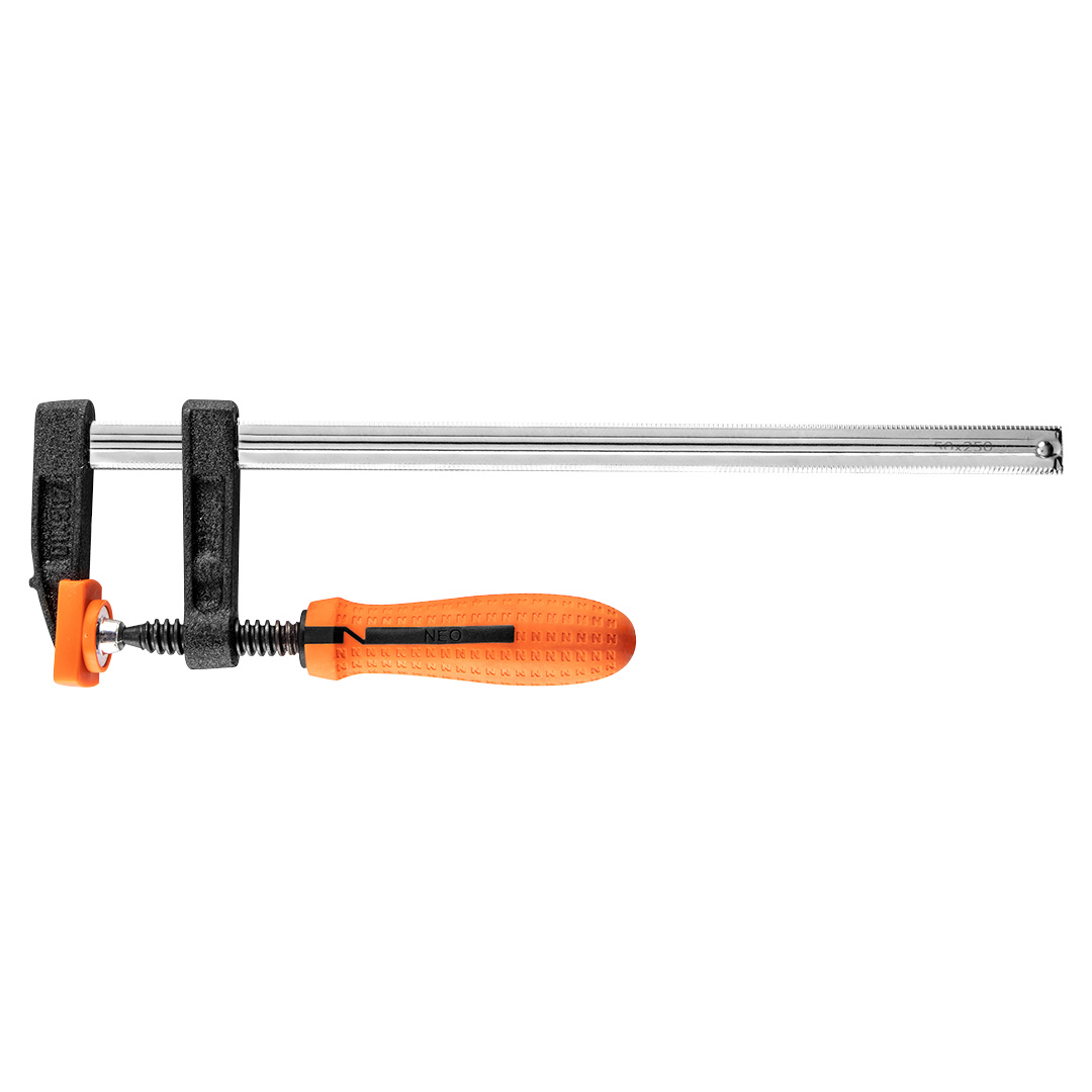 TOP-45-451--Ścisk stolarski 50 x 250 mm, dwumateriałowy uchwyt, plastikowe nakładki na szczęki, siła docisku do 170 kg, DIN5117