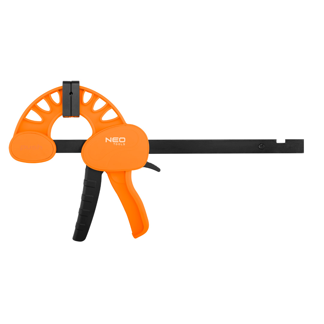 TOP-45-500--Ścisk automatyczny heavy duty 75x150 mm, siła ścisku do 135 kg, wzmocniony chwyt pistoletowy, szybkie dosuwanie szczęk, szczęki odwracalne - możliwość rozpierania, gumowe nakładki, prowadnica stalowa, hartowana
