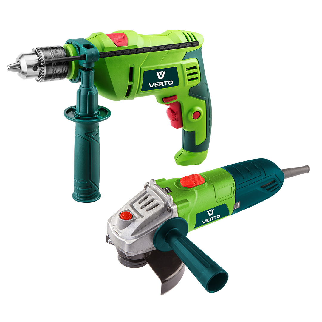 TOP-52G106--Zestaw elektronarzędzi: wiertarka udarowa 500W, uchwyt kluczykowy 13 mm, obroty 0-3000 min, udar 0-48000 min,  prawo/lewo, średnica wiercenia w drewnie/betonie/stali 20/13/10 mm, gwint wrzeciona 1/2x 20 mm, akcesoria: kluczyk, rękojeść dodatkowa, wie