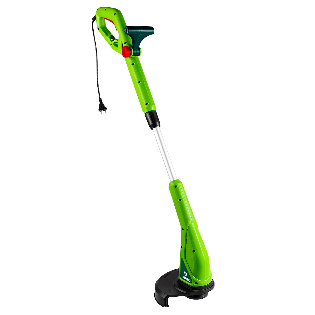 TOP-52G550--Podkaszarka do trawy  VERTO (nr ref. 52G550) o mocy znamionowej 350W, szerokość koszenia 250 mm, prędkość obrotowa 10500 min-1, średnica żyłki tnącej: 1,2 mm. Podkaszarka posiada ergonomiczny włącznik, regulowaną długość rury teleskopowej, regulowaną