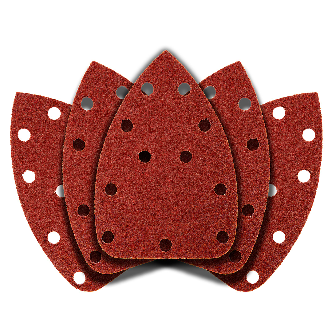 TOP-54H009--Papier ścierny na rzep delta 140 x 140 x 80 mm, K40, 5 szt., z otworami