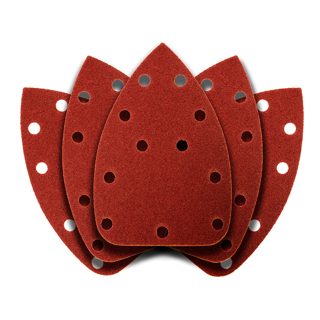 TOP-54H011--Papier ścierny na rzep delta 140 x 140 x 80 mm, K80, 5 szt., z otworami