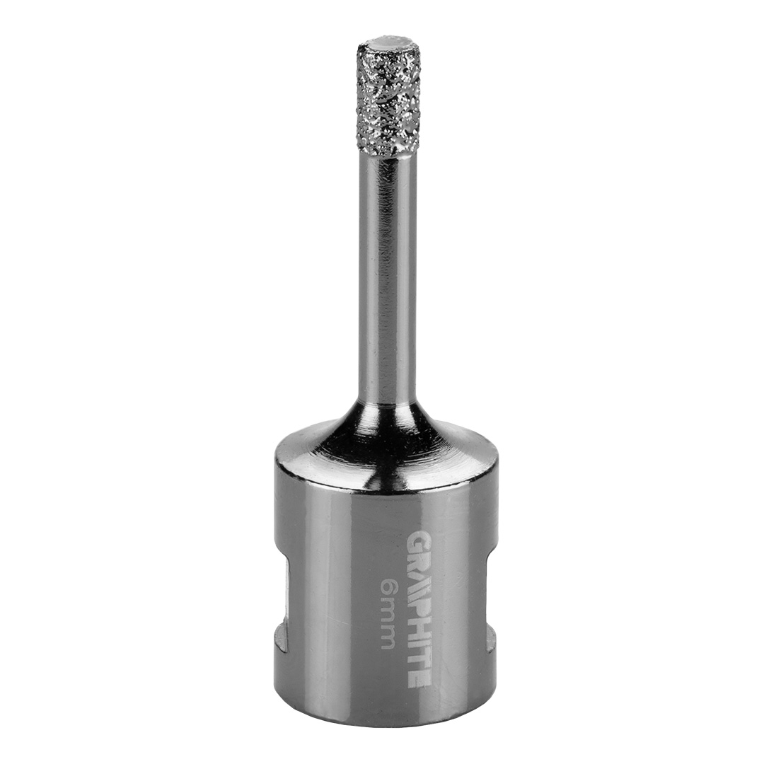 TOP-55H300--Otwornica diamentowa, średnica 6 mm, długość robocza 40 mm, długość całkowita 60 mm, gwint M14, lutowana próżniowo (vacuum brazed), do pracy na sucho, wypełnienie parafiną, 11000 obr/min.