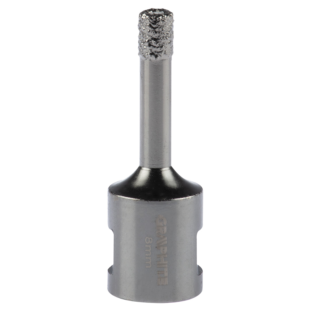 TOP-55H301--Otwornica diamentowa, średnica 8 mm, długość robocza 40 mm, długość całkowita 60 mm, gwint M14, lutowana próżniowo (vacuum brazed), do pracy na sucho, wypełnienie parafiną, 11000 obr/min.