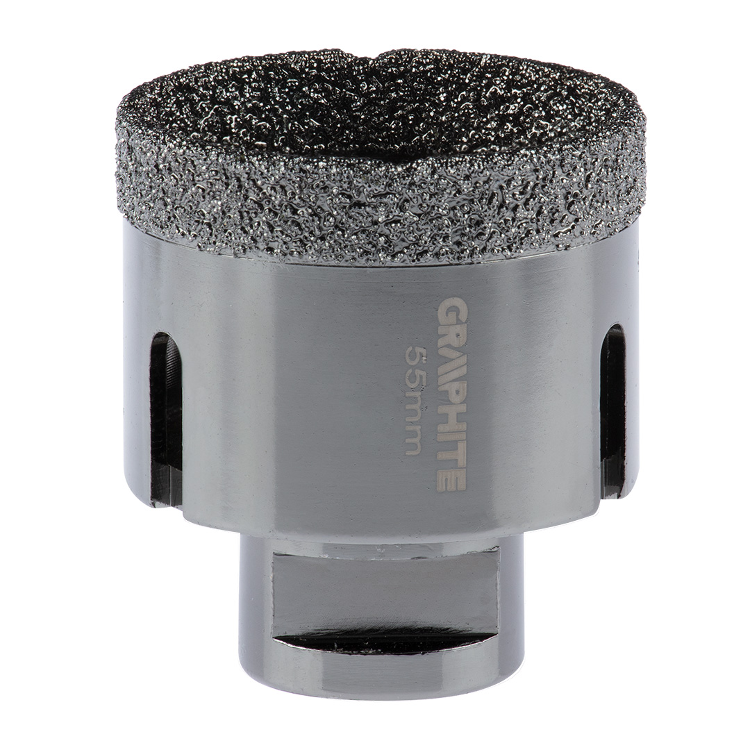 TOP-55H313--Otwornica diamentowa, średnica 55 mm, długość robocza 40 mm, długość całkowita 60 mm, gwint M14, lutowana próżniowo (vacuum brazed), do pracy na sucho, 11000 obr/min.