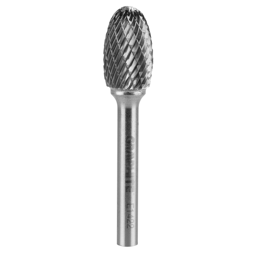 TOP-55H367--Frez do metalu, typ E - owalny (E 1422), węglik spiekany, średnica 14 mm, nacięcie podwójne, długość robocza 22 mm, trzpień 6 x 45 mm, do szlifierki prostej.