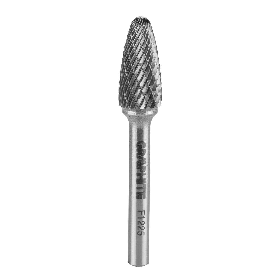 TOP-55H372--Frez do metalu, typ F - ostrołukowy zaokrąglony (F 1225), węglik spiekany, średnica 12 mm, nacięcie podwójne, długość robocza 25 mm, trzpień 6 x 45 mm, do szlifierki prostej.