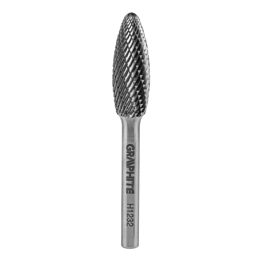 TOP-55H376--Frez do metalu, typ H - płomieniowy (H 1232), węglik spiekany, średnica 12 mm, nacięcie podwójne, długość robocza 32 mm, trzpień 6 x 45 mm, do szlifierki prostej.