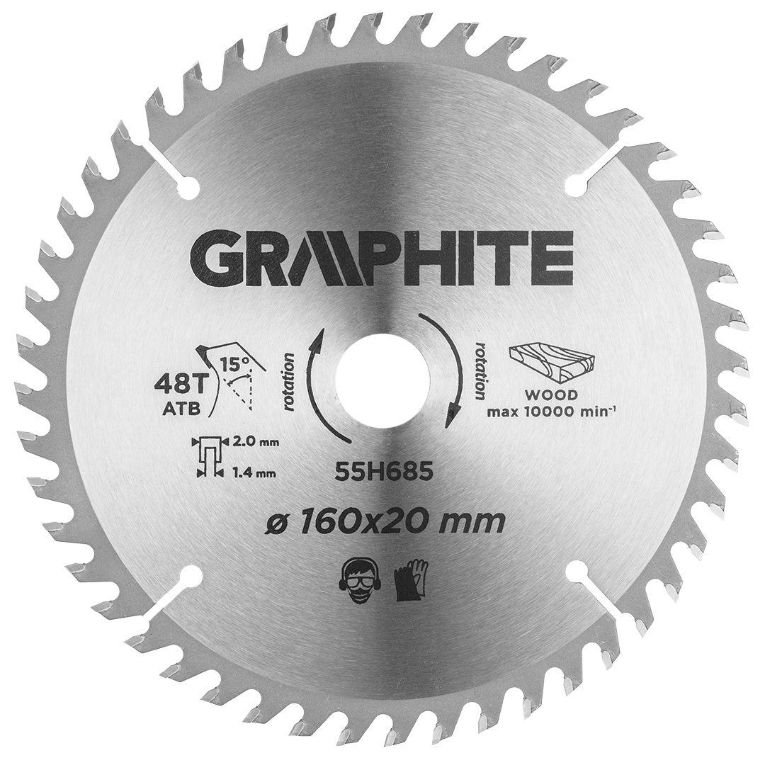 TOP-55H685--Tarcza do pilarki, zagłębiarki, widiowa, 160 x 20 mm, 48 zębów ATB, grubość tarczy 1.4 mm, grubość zęba 2.0 mm, redukcje: 20 x 16 mm.