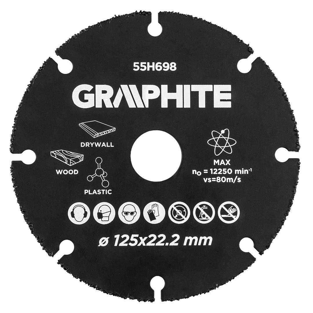 TOP-55H698--Tarcza tnąca 125 x 22.2 mm, na szlifierkę  kątową, nasyp z węglika wolframu, do materiałów miękkich, max 12 250 obr/min.