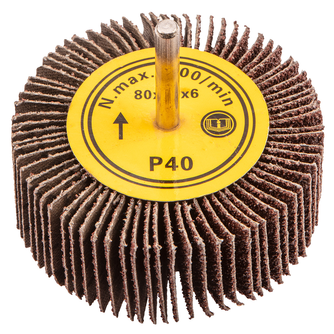 TOP-55H760--Ściernica listkowa trzpieniowa, 80 x 30 mm, K40, nasyp pełny, baza z płótna typu X, średnica trzpienia 6 mm