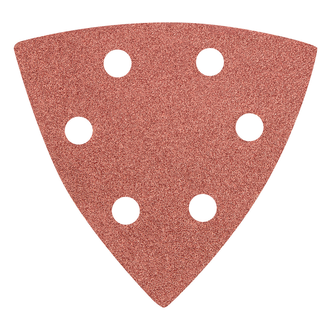 TOP-55H767--Papier ścierny delta na rzep 93 x 93 mm K120, 5 szt., z otworami, elektrokorund, nasyp półotwarty, baza z papieru typu E