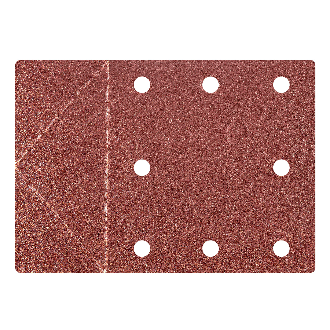 TOP-55H816--Papier ścierny 115 x 160 mm, otowry, perforacja do odrywania, rzep. K80, 3 szt., do szlifierki 59G320, obsługuje wszystkie 3 kształty stóp szlifierskich.