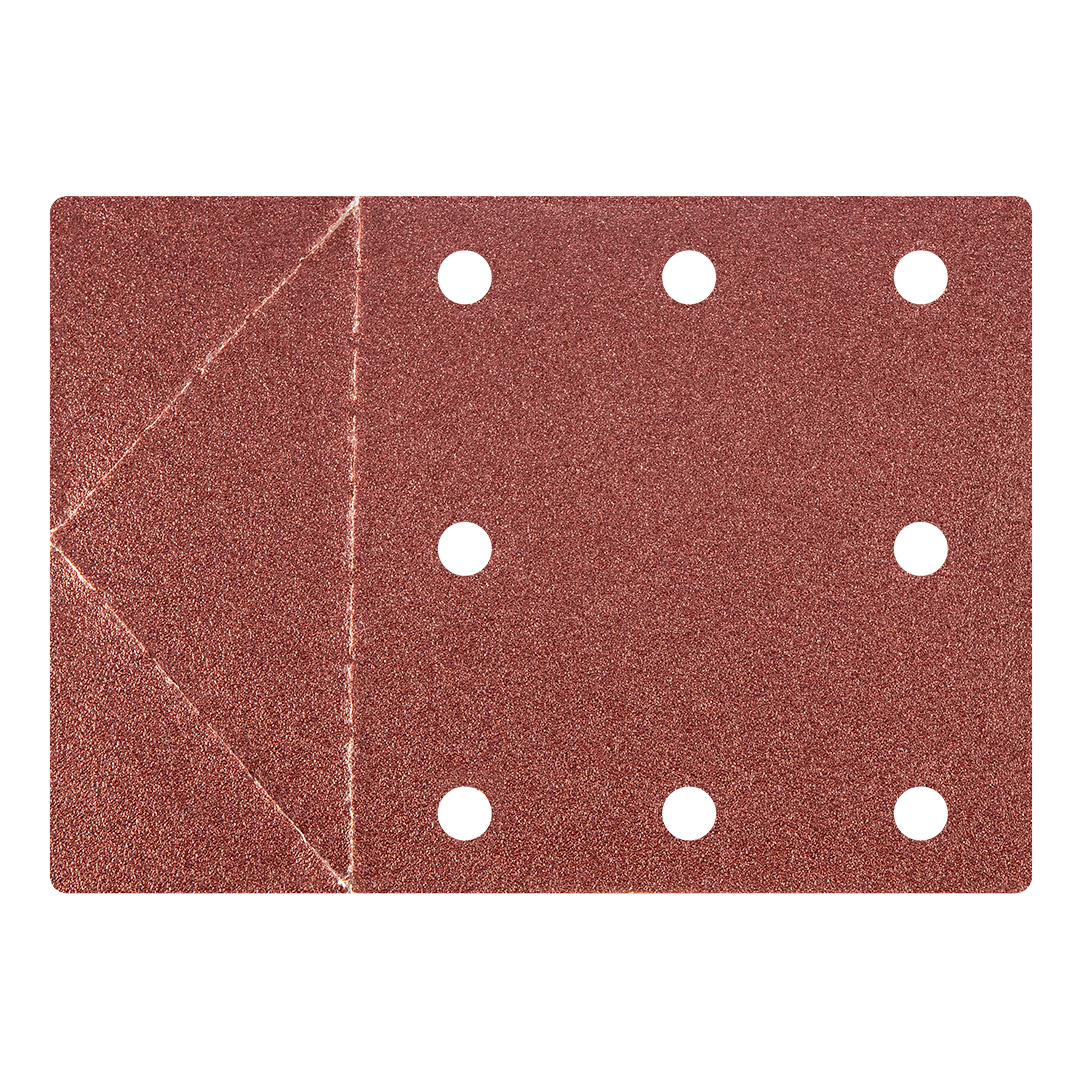 TOP-55H818--Papier ścierny 115 x 160 mm, otowry, perforacja do odrywania, rzep. K100, 3 szt., do szlifierki 59G320, obsługuje wszystkie 3 kształty stóp szlifierskich.