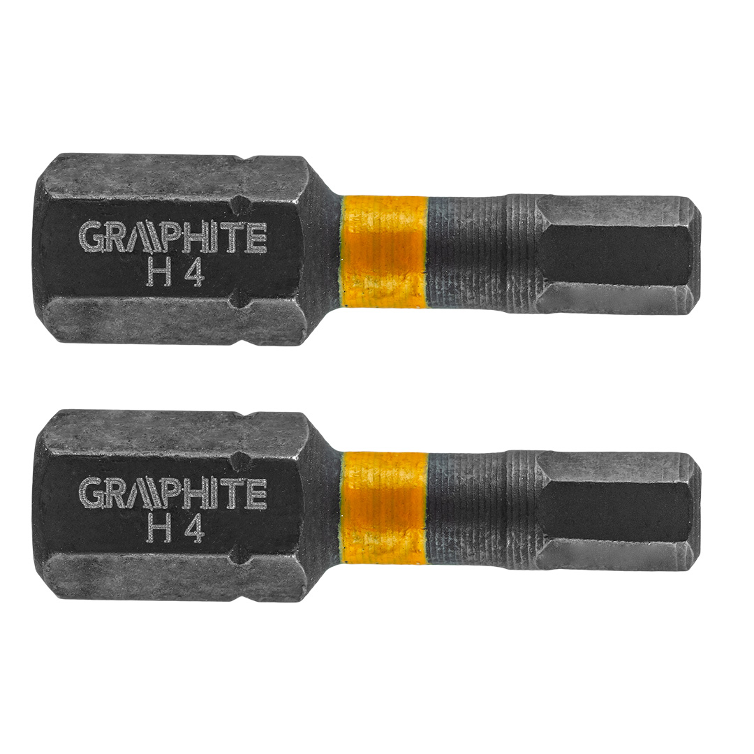 TOP-56H507--Bity udarowe, typ HEX4, długość całkowita 25 mm, stal S2, napęd 1/4", 2 szt. 