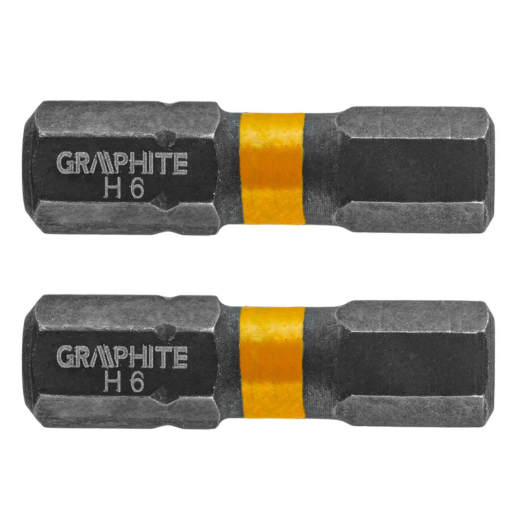 TOP-56H509--Bity udarowe, typ HEX6, długość całkowita 25 mm, stal S2, napęd 1/4", 2 szt. 
