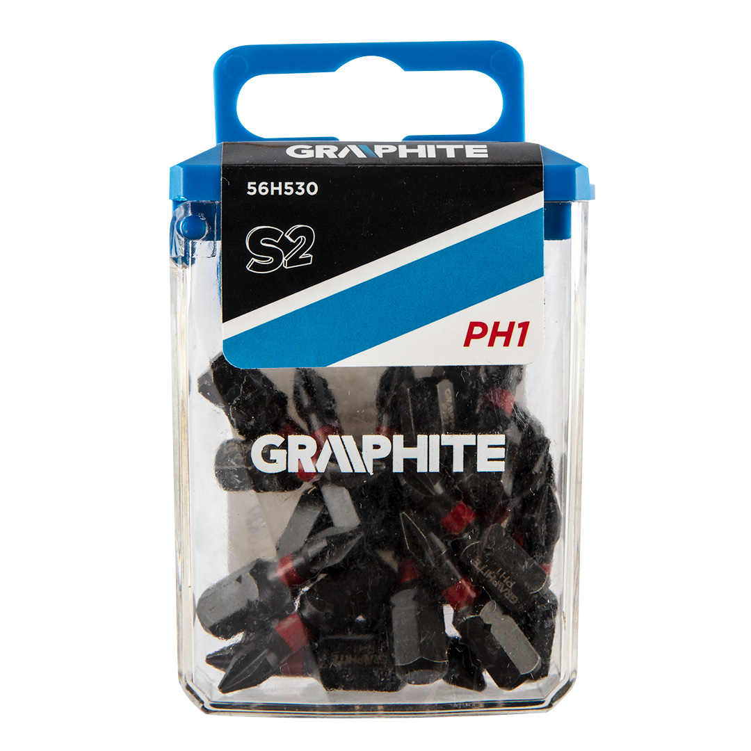TOP-56H530--Bity udarowe, typ PH1, długość całkowita 25 mm, stal S2, napęd 1/4", 20 szt. 