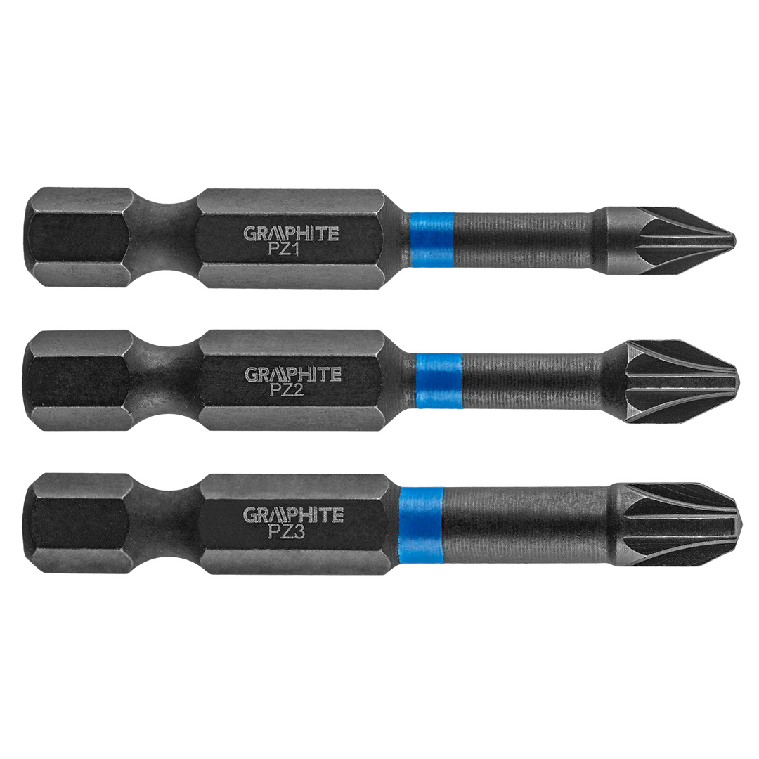 TOP-56H542--Bity udarowe, typ PZ1/2/3, długość całkowita 50 mm, stal S2, napęd 1/4", 3 szt. 