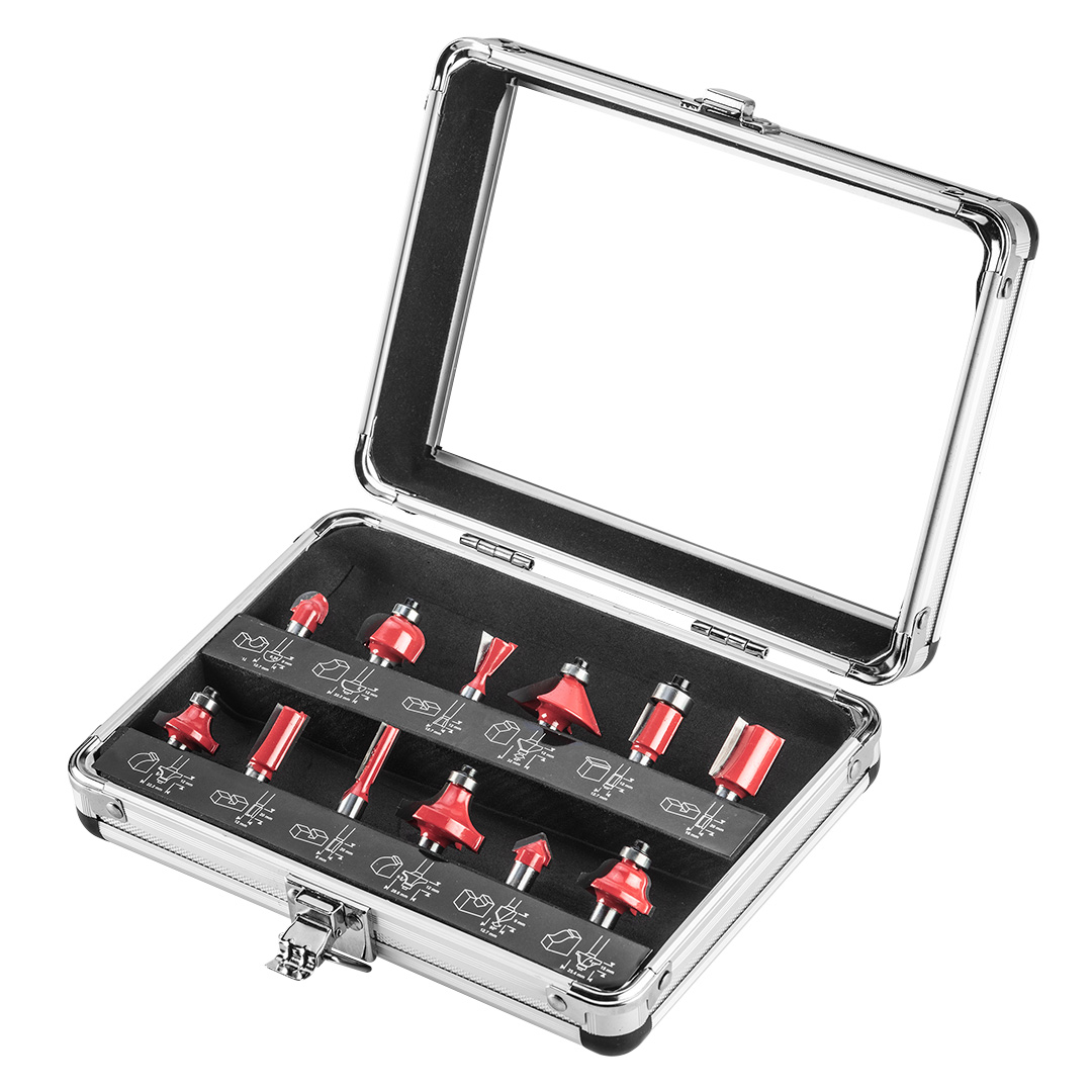 TOP-57H210--Frezy widiowe, trzpień 8 mm, zestaw 12 szt., plastikowa kasetka do przechowywania