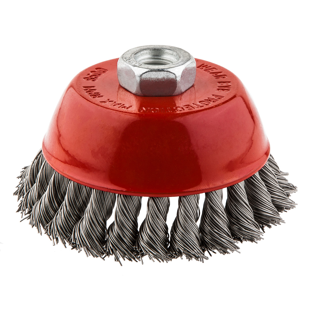 TOP-57H583--Szczotka druciana doczołowa 100 mm x M14, INOX, drut splatany O 0.5 mm