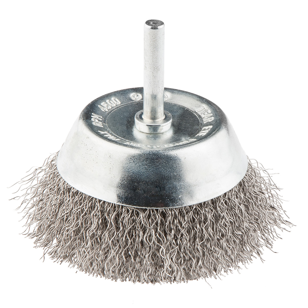 TOP-57H600--Szczotka druciana doczołowa z trzpieniem, średnica 75 mm, INOX, drut karbowany