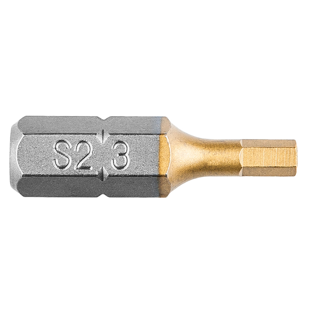 TOP-57H967--Końcówki wkrętakowe HEX3 x 25 mm, 1/4", powleczone azotkiem tytanu, stal S2, zestaw 2 szt.