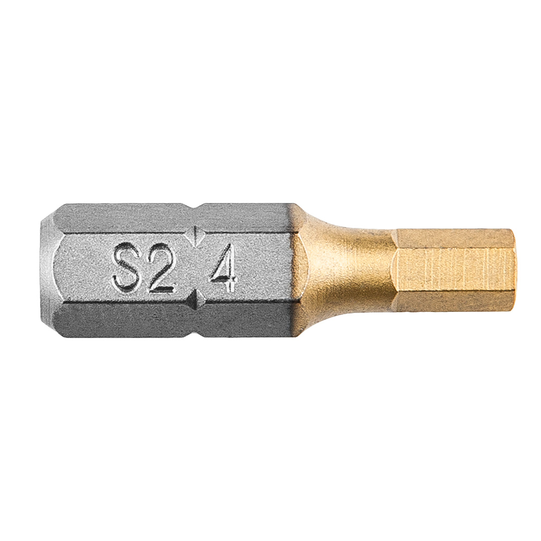 TOP-57H968--Końcówki wkrętakowe HEX4 x 25 mm, 1/4", powleczone azotkiem tytanu, stal S2, zestaw 2 szt.