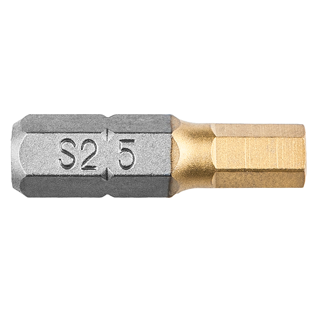 TOP-57H969--Końcówki wkrętakowe HEX5 x 25 mm, 1/4", powleczone azotkiem tytanu, stal S2, zestaw 2 szt.