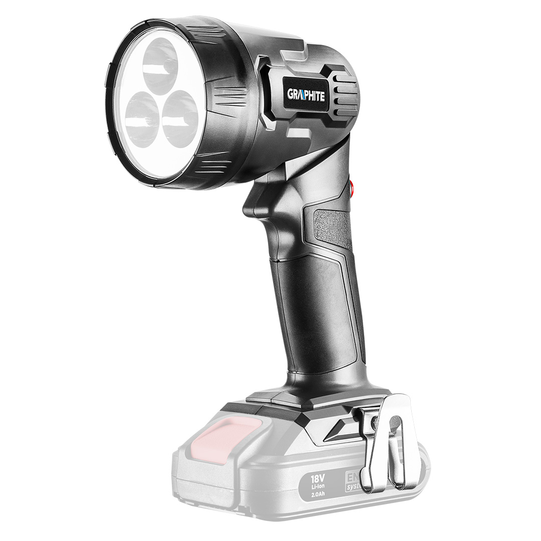 TOP-58G007--Latarka akumulatorowa 18V, Li-Ion, 3 x LED, temperatura światła 7000 K, strumień świetlny 260 lm, kąt świecenia 120 stopni, (LxH) 140 x 230 mm, masa 0.3 kg, kompatybilna z akumulatorami Energy+