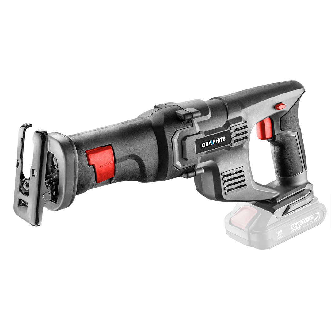 TOP-58G017--Pilarka szablowa akumulatorowa 18V Li-Ion, skok brzeszczotu 22 mm, ilość cykli brzeszczotu 0-3000 min, gł. cięcia w drewnie/stali 60/6 mm, masa 1,85 kg, akcesoria: brzeszczot do drewna - 1 szt, kompatybilna z akumulatorami Energy+