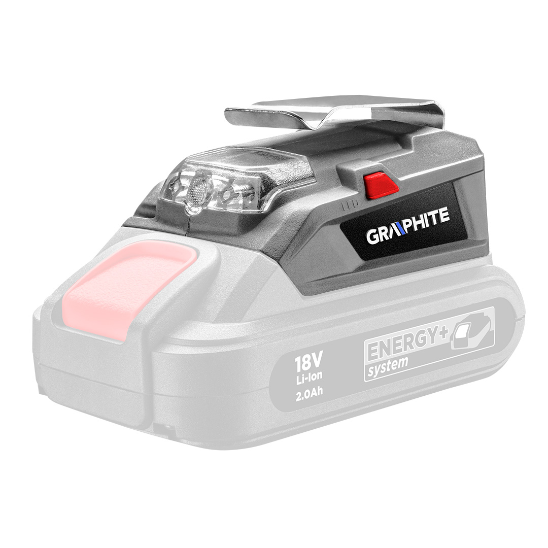 TOP-58G025--Adapter USB  latarka LED Energy+, moc 1W, Ilość diod 1, zakres temperatur pracy 4°C ÷ 40°C, wyjścia zewnętrzne USB 5V DC 1,5A, masa 0,11kg, kompatybilny z akumulatorami Energy+