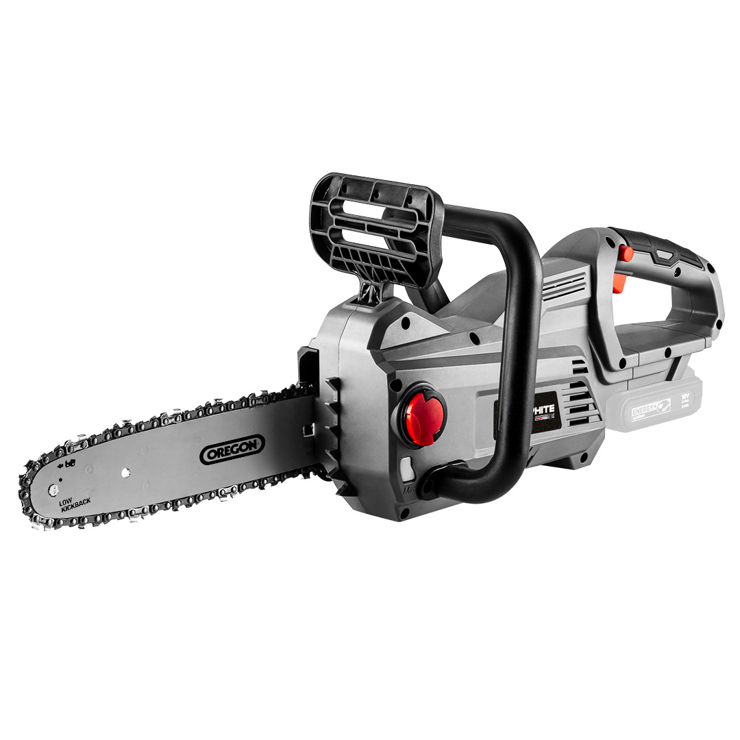 TOP-58G034--Pilarka łańcuchowa akumulatorowa Energy+ 18V, prowadnica 10" (250 mm), przesuw łańcucha 6 m/s, zbiornik oleju łańcuchowego 100 ml, podziałka łańcucha 3/8 (9,53 mm), grubość łańcucha 0.05 (1.3 mm), długość robocza prowadnicy 240mm, automatyczna p